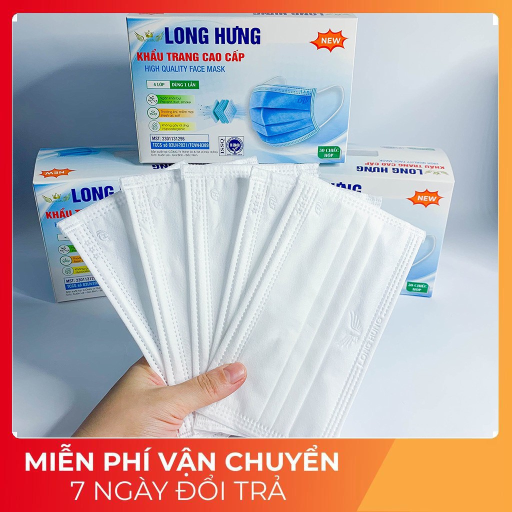 Khẩu trang y tế, khẩu trang Long Hưng màu trắng,hàng chính hãng, hộp 50c &lt;Siêu Rẻ&gt; #QMC