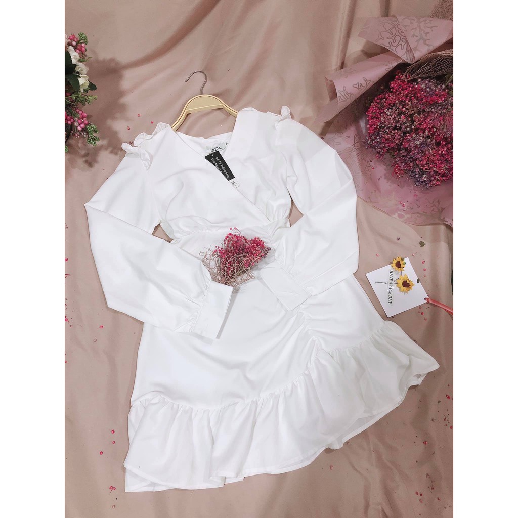 ĐẦM dự tiệc dáng suông đẹp cao cấp, phần vai và lai váy bèo nhúng xinh yêu, có 2 màu trắng đen giá rẻ - VD 012 | BigBuy360 - bigbuy360.vn