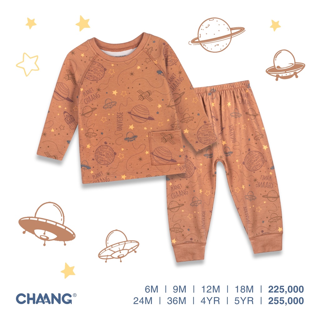 [CHAANG] Bộ dài tay raglan Cosmos phi thuyền nâu