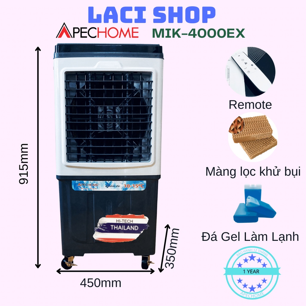 Quạt hơi nước điều hòa không khí APECHOME MIK-4000EX Lưu Lượng 4000m3/h Tặng 4 Cục Đá GEL Làm Lạnh
