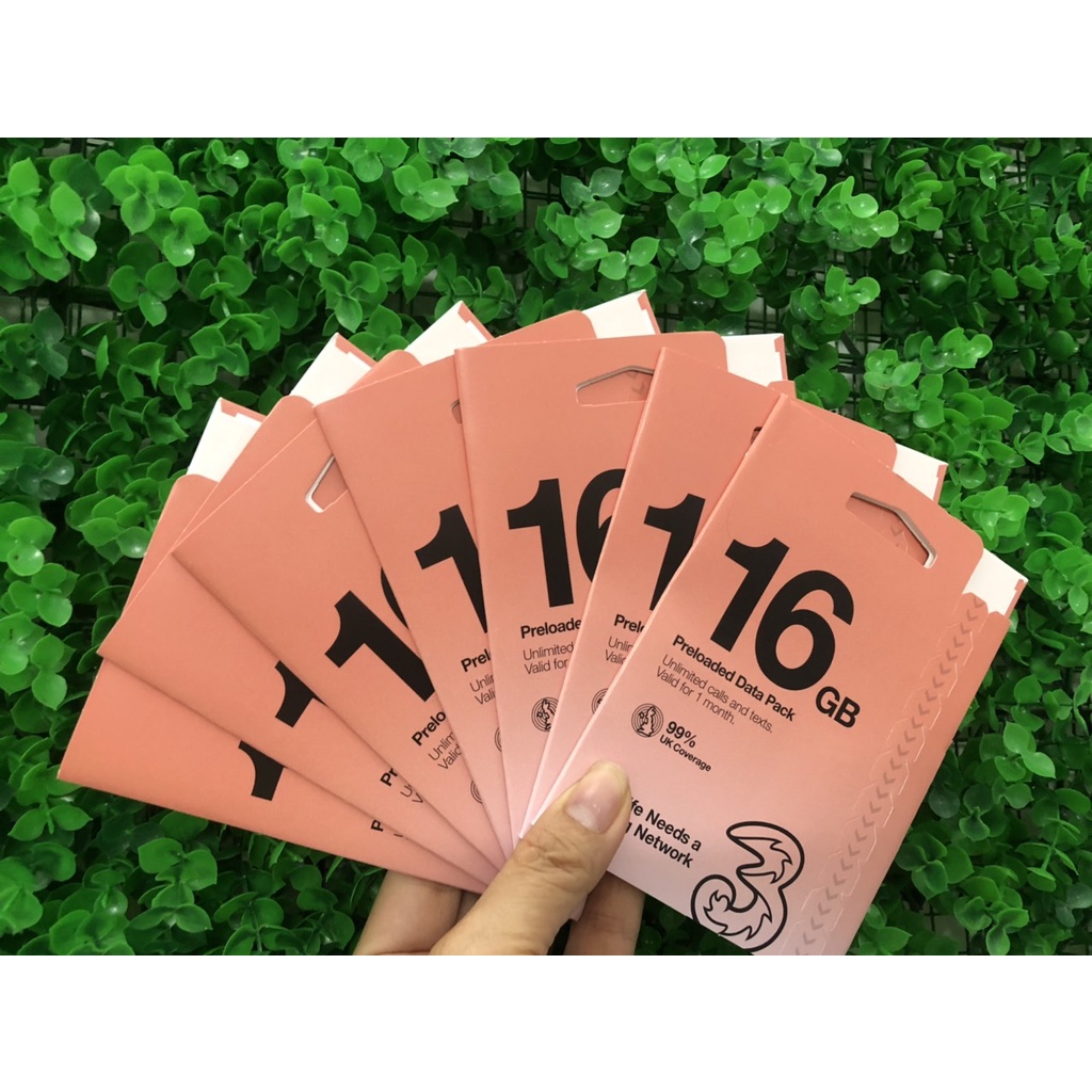 Sim du lịch Châu Âu Three UK 12GB, 16GB tại Anh 30 ngày