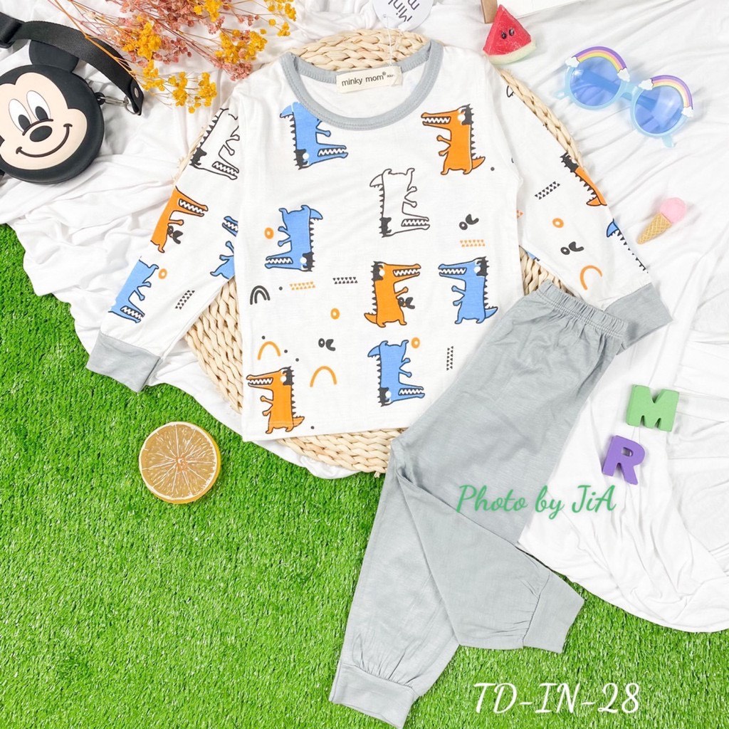 [LDD17] Bộ Dài Tay Thun Lạnh MINKY MOM In Thân Trắng Họa Tiết Động Vật, Mềm Mịn, Thoáng Mát, Hàng Chuẩn Loại 1 Cho Bé