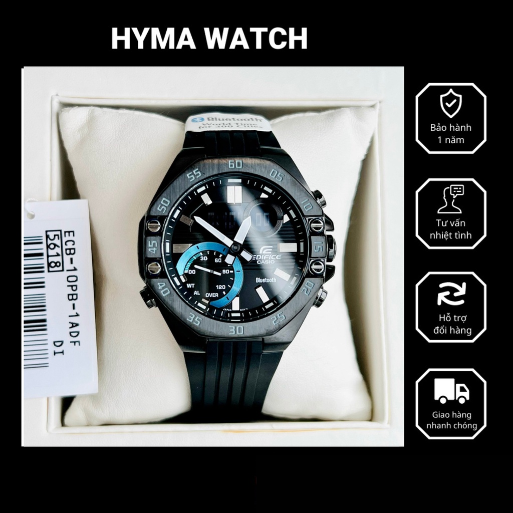 Đồng hồ nam dây cao su chính hãng Casio ECB-10PB-1A Mặt kim - điện tử kết nối blutoot điện thoại Bảo hành 1 năm Hyma
