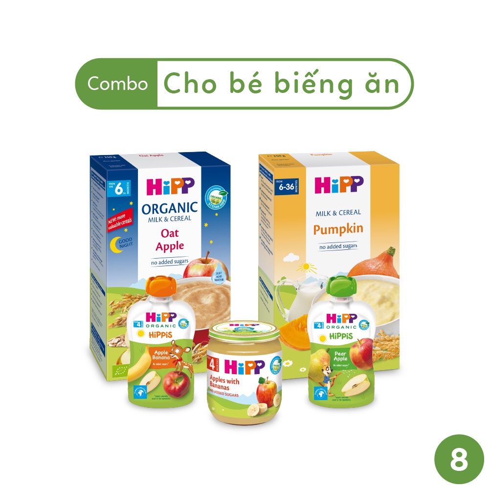 Combo ăn dặm HiPP Organic số 8: Dành cho trẻ biếng ăn - Nhập khẩu châu Âu