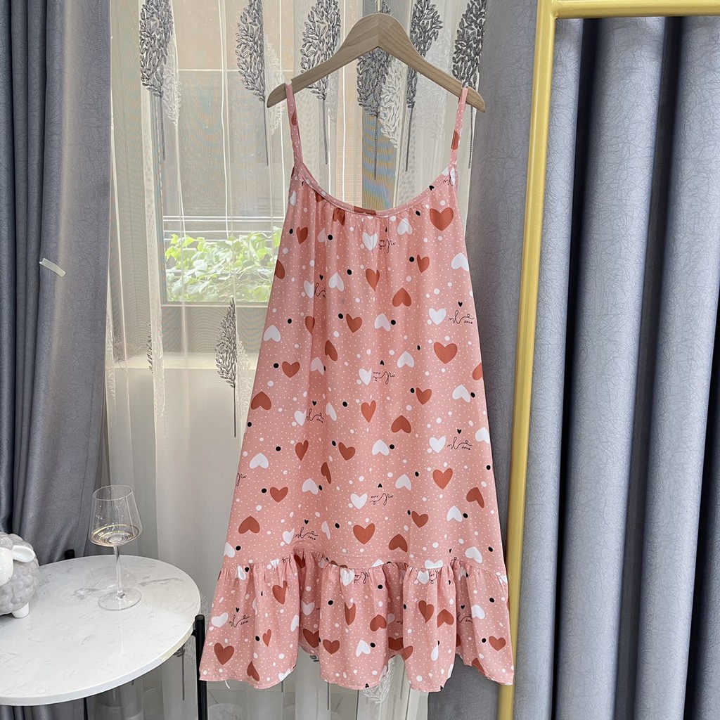 Váy lanh 2 dây hoa nhí đầm ngủ sexy thun lanh tole lụa mềm thoáng mát VN-01 | BigBuy360 - bigbuy360.vn