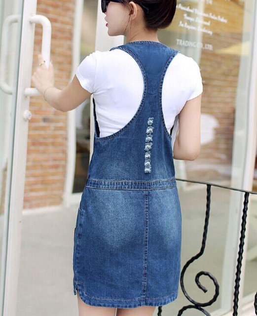 Yếm jean 2 dây form ôm wash cào dây kéo siêu xinh