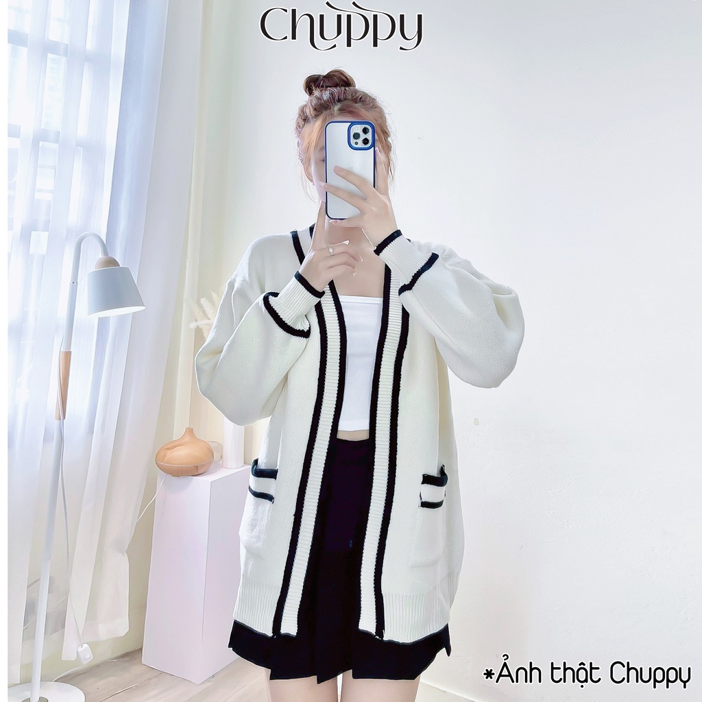 Áo cadigan len trơn nữ form rộng thiết kế viền siêu xinh-CHUPPY - KL05
