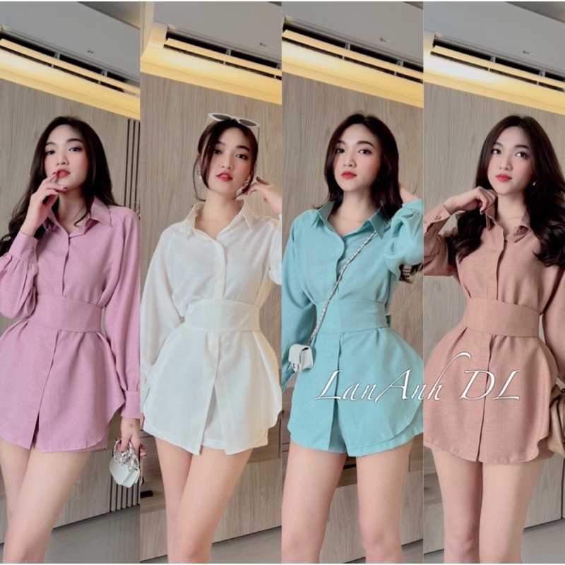 Set tơ cổ đức form giấu quần kèm belt tơ tạo điểm nhấn