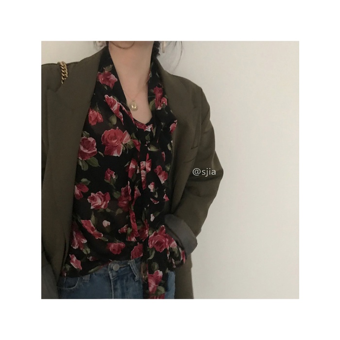 Áo Sơ Mi Nữ Dài Tay Họa Tiết Hoa Thời Trang Hàn Quốc