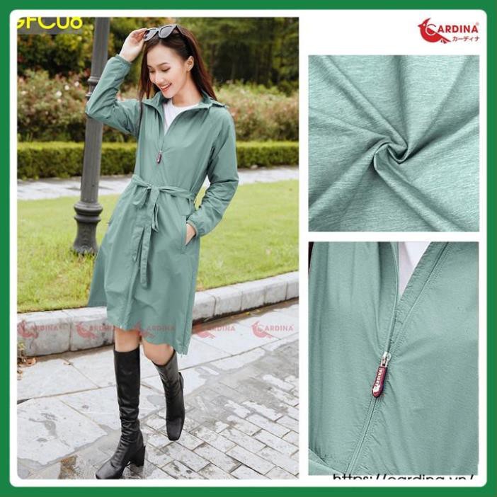 Áo Khoác Nữ, Áo Gió Nữ Vân Xước Dáng Dài 2 Lớp CARDINA Cao Cấp Siêu Phẩm Cản Gió, Chống Thấm Nước, Kèm Đai Thắt