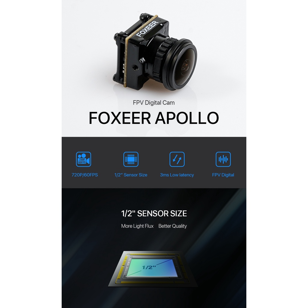 Máy ảnh kỹ thuật số Foxeer Apollo 720P 60fps 3ms 19X19mm cho Máy bay DJI FPV