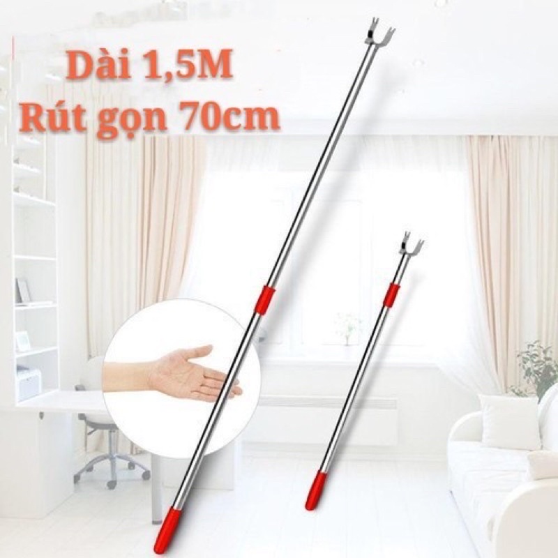 Gậy phơi quần áo trên cao bằng inox điều chỉnh ngắn dài thông mi