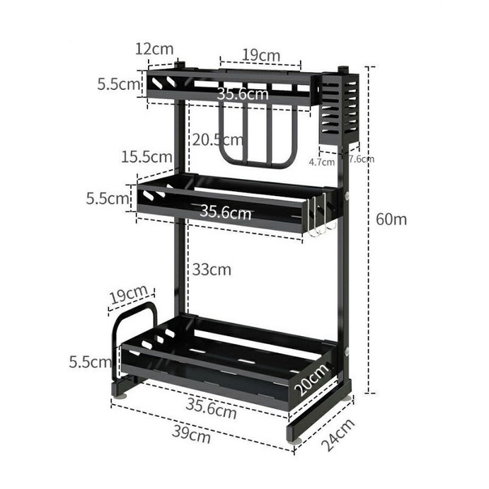 Kệ gia vị inox 3 tầng phun sơn tĩnh điện - Kệ để đồ nhà bếp 3 tầng đa năng đầy đủ phụ kiện