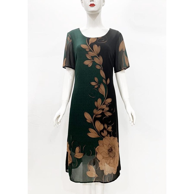 SHOPPRO ĐẦM TRUNG NIÊN CAO CẤP TẶNG MẸ, NGƯỜI THÂN BẠN BÈ KIỂU ĐẦM SUÔNG DÁNG DÀI IN HOA SEN 3226 3220 3318 3274
