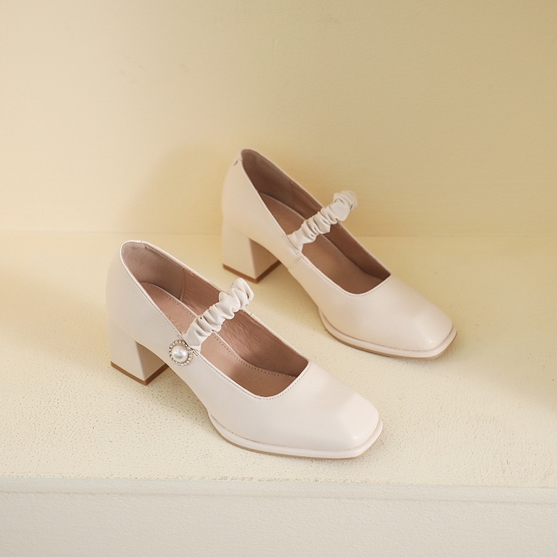(KÈM HÌNH THẬT) Giày cao gót cao cấp da mềm mũi tròn quai ngang nhún bèo BIG SIZE 39-40-41-42-43