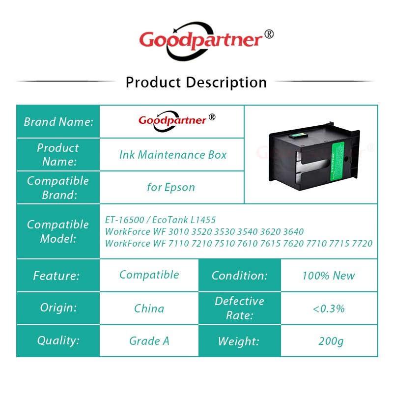 1 Hộp Bảo Trì Mực T6711 L1455 Cho Epson WF 7610 7620 7720 7110 7210 7510 7615 7710 7715 3010 3520 3530 3540 3620