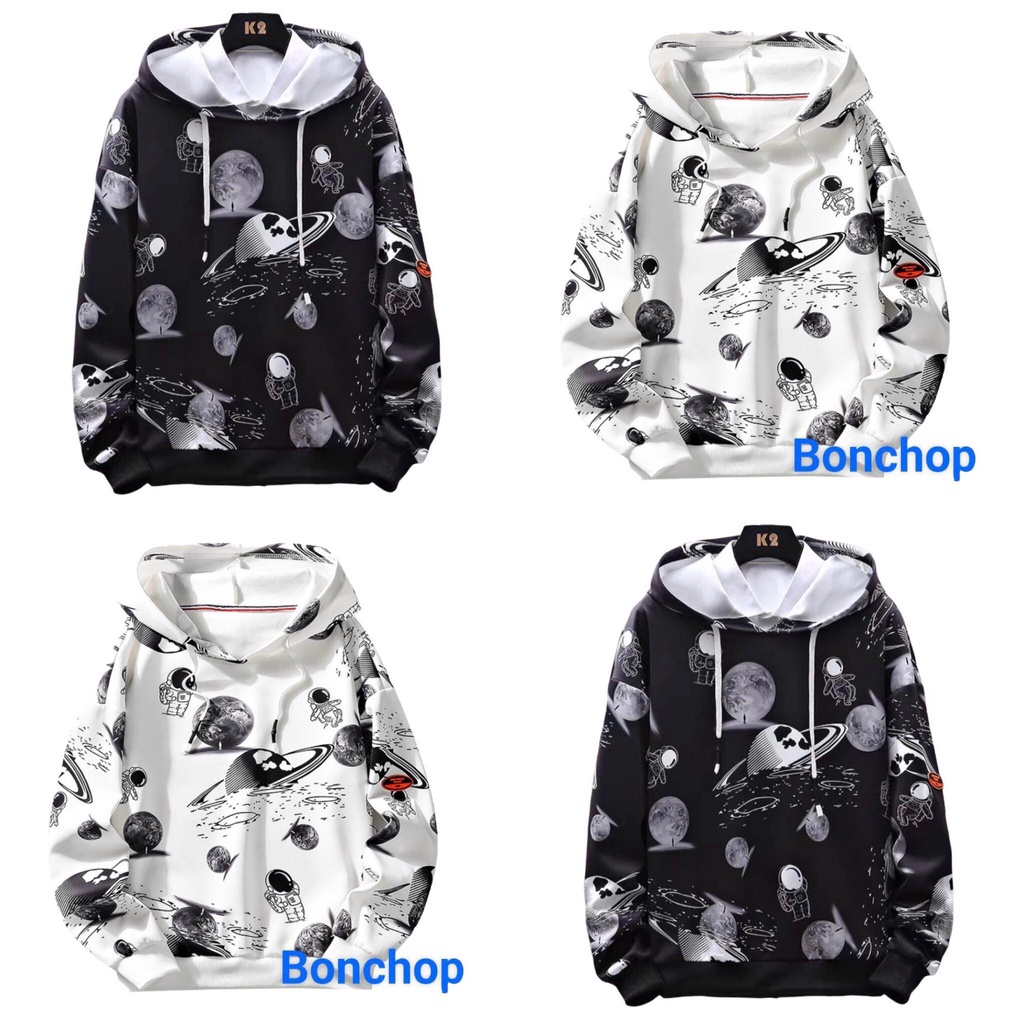 Áo khoác hoodie có nón hình vũ trụ 2 màu trắng/đen cho bé lớn/bé TEEN