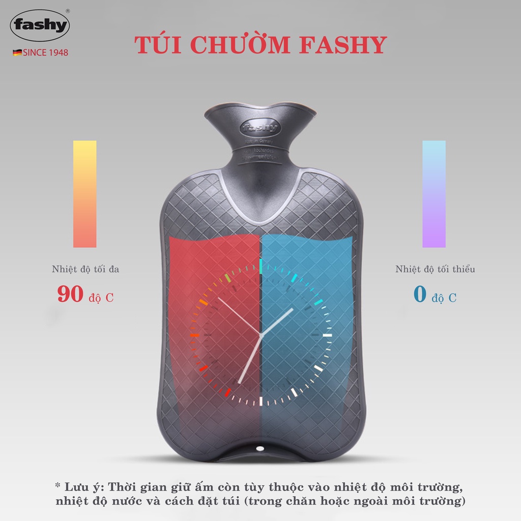 Túi chườm nóng cho người lớn và trẻ em Fashy Germany - Giúp giảm đau và giữ ấm cho cơ thể, túi đúc nguyên khối siêu bền