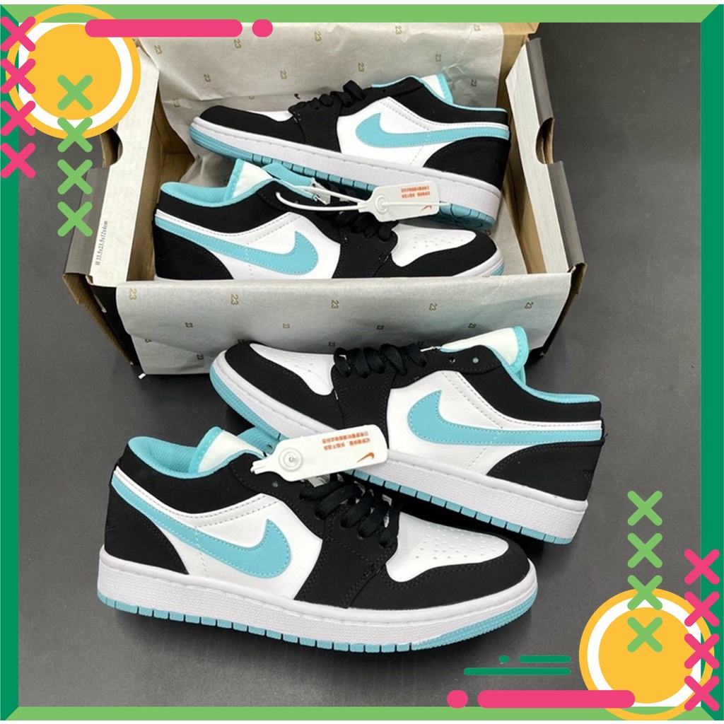 Giày Thể Thao Nam Nữ JD1 Phối Trắng Xanh, Giày Nike Air Jordan 1 Low Island Green Đen XANH Ngọc Bích Cổ Thấp Thời Trang