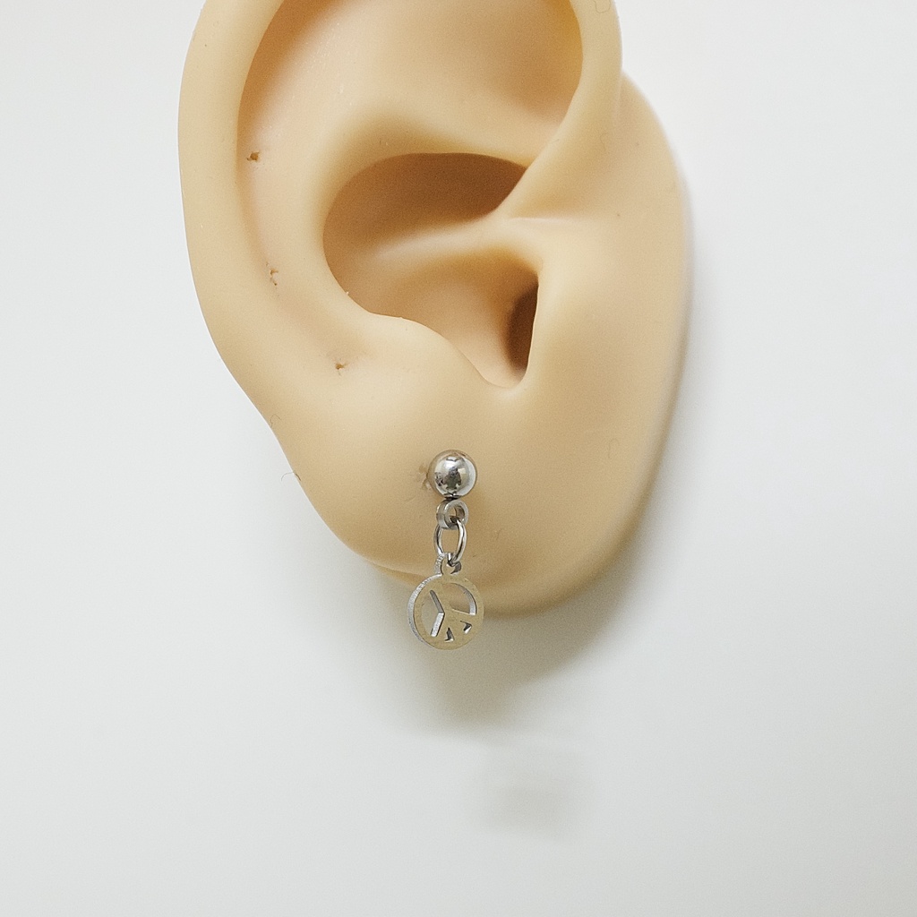 [1 Chiếc] Khuyên Tai Titan Unisex Có Charm Peace Màu Bạc Đuôi Bi Không Gỉ Sét Không Ngứa Bông Tai Julies Box 66