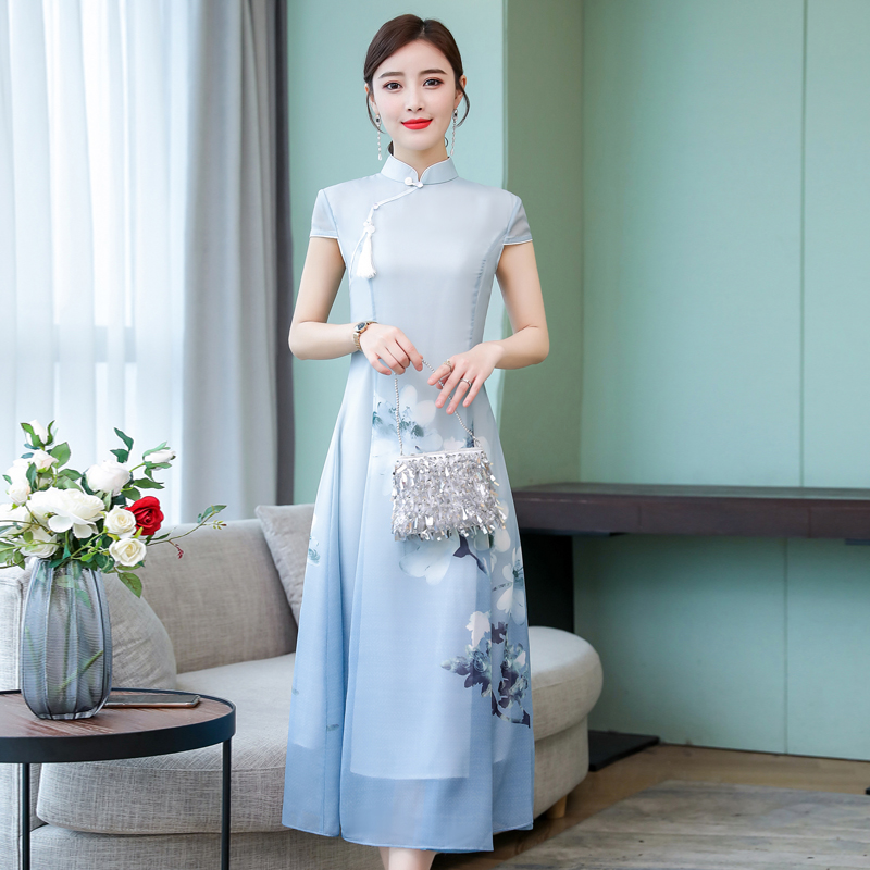 Đầm Chiffon Dáng Chữ A Tay Ngắn In Họa Tiết Thời Trang Mùa Hè 2021 Cho Nữ