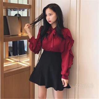 [Hàng oder] Set áo sơ mi đỏ mix chân váy HQ