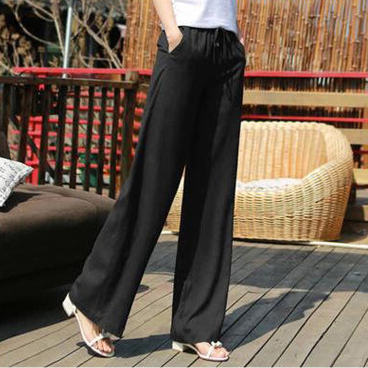 [Siêu sale] Quần Dài Ống Rộng Culottes Nữ Chất Liệu Thô Đũi Cạp Chun Dây Rút Nhiều Màu Lựa Chọn