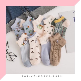 TẤT VỚ NGẮN NỮ 📛FREESHIP📛TẤT VỚ NGẮN CỔ VIỀN BÈO NHÚN HOẠ TIẾT BÔNG HOA VINTAGE PHONG CÁCH HÀN QUỐC