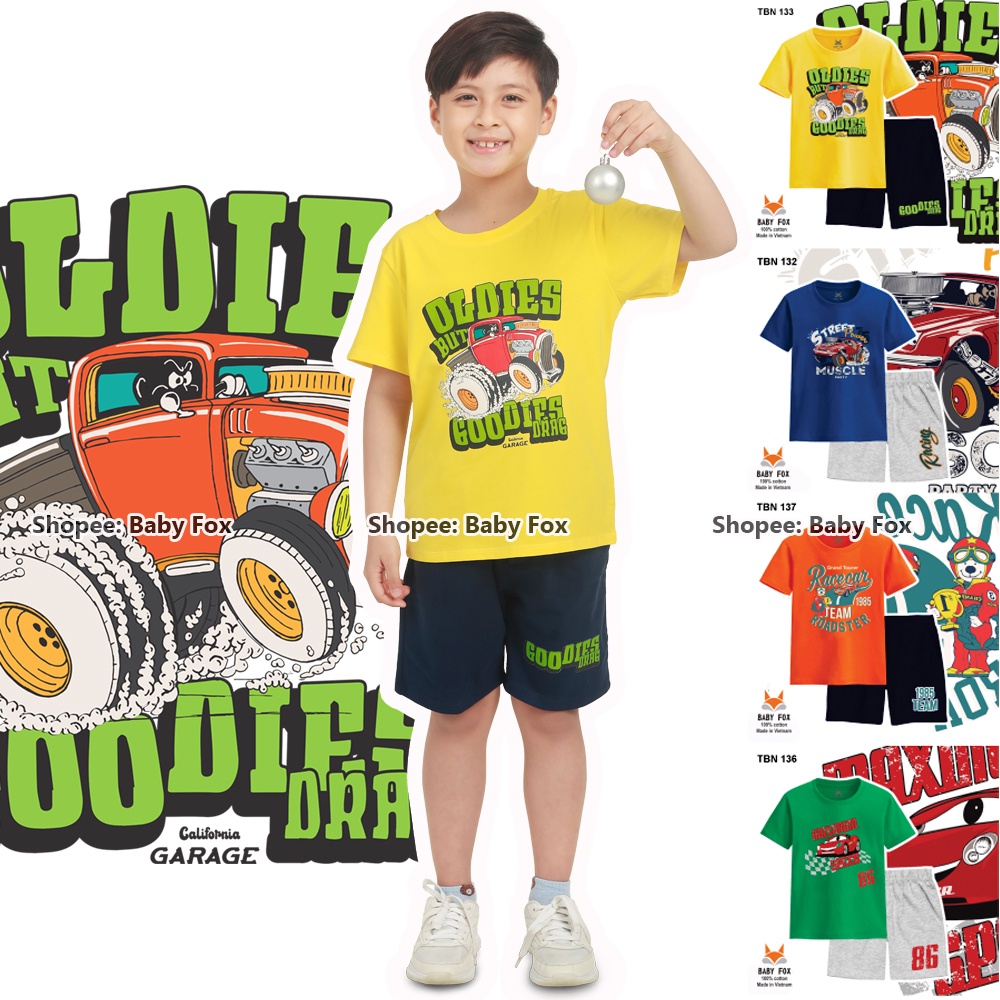 Bộ thun bé trai size nhỏ, trung, đại 100% cotton loại tốt, thương hiệu BABY FOX, hình xe hơi d