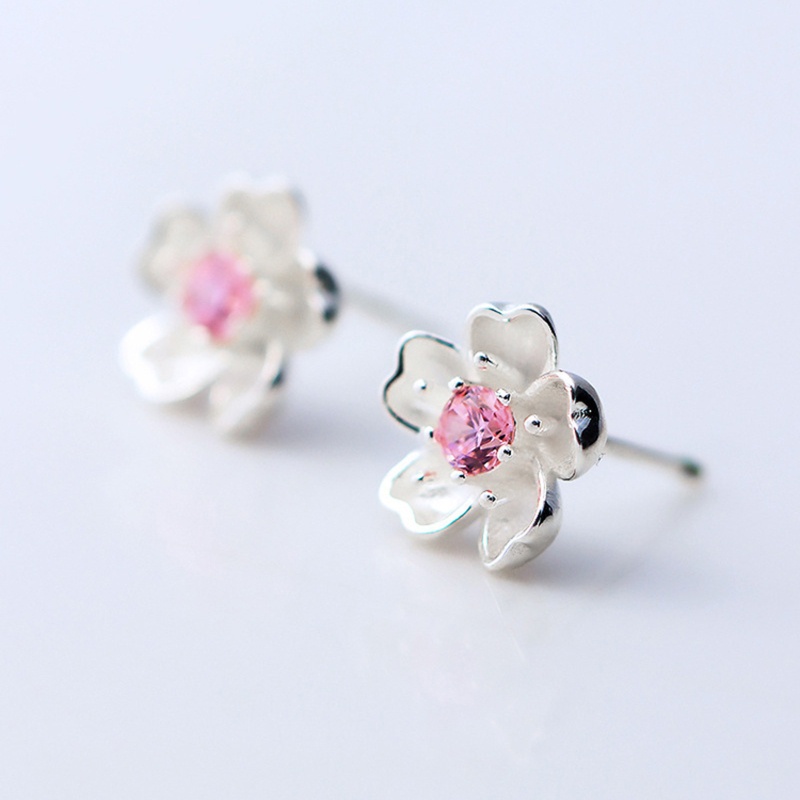 Khuyên Tai Hình Hoa Anh Đào Đính Đá Zircon Màu Hồng / Tím