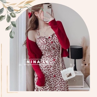 Set áo cardigan + váy hoa đỏ nhẹ nhàng, nữ tính • 2ENDSTORE