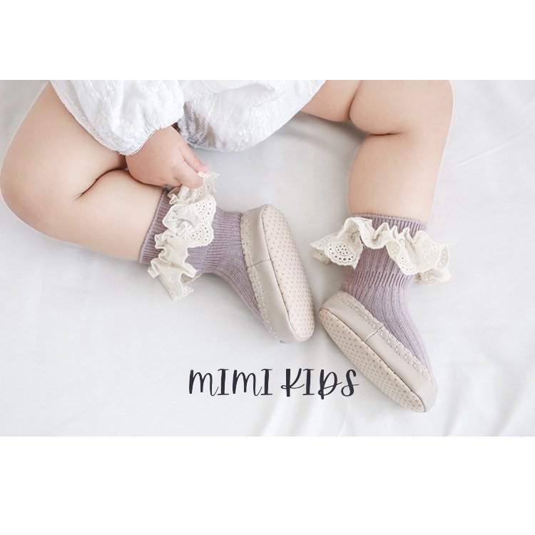 Giày tập đi chống trơn trượt viền ren cho bé Mimi Kids T07