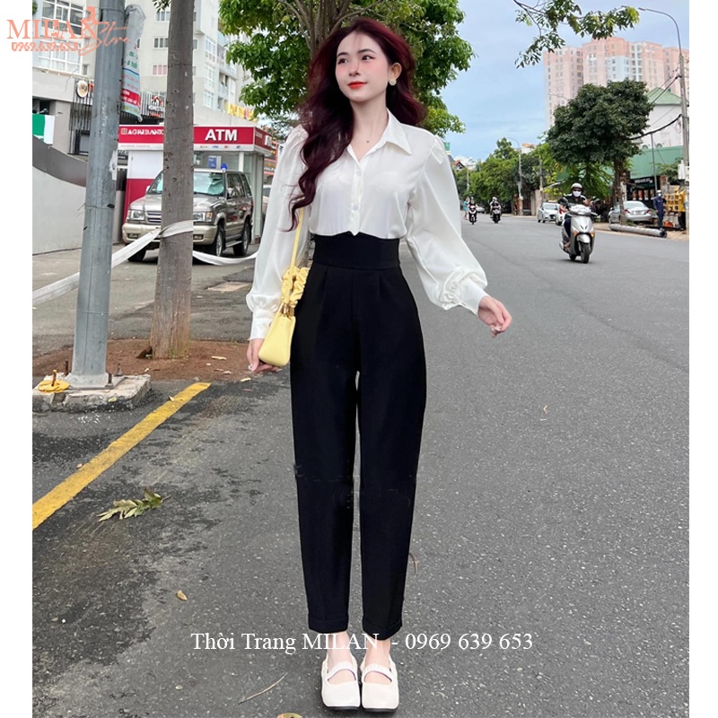 Quần tây nữ lưng cao đi học làm công sở khóa sau dáng quần baggy vải nữ cạp cao công sở học sinh đi học phối sơ áo sơ mi