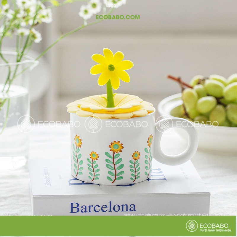 Cốc hoa dễ thương mùa hè quà tặng ly gốm sứ chất lượng cao cấp -Ecobabo