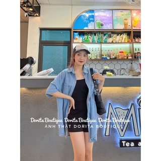 Áo sơ mi bò oversize dáng Hàn basic dễ phối đồ