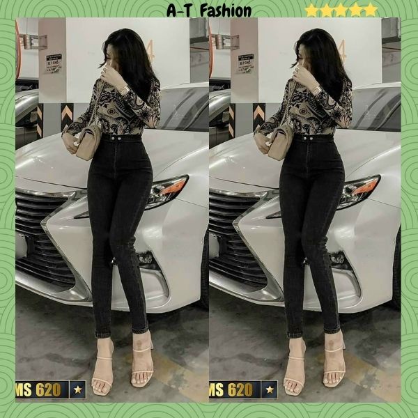 Quần jean nữ cao cấp lưng cao skinny ôm dáng, quần bò nữ trơn cạp cao co giãn thời trang A-T Fashion - MQ620