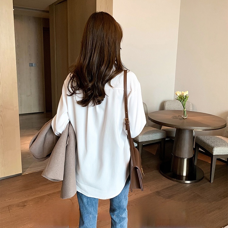 Áo sơ mi công sở dài tay dáng rộng phong cách retro thời trang
