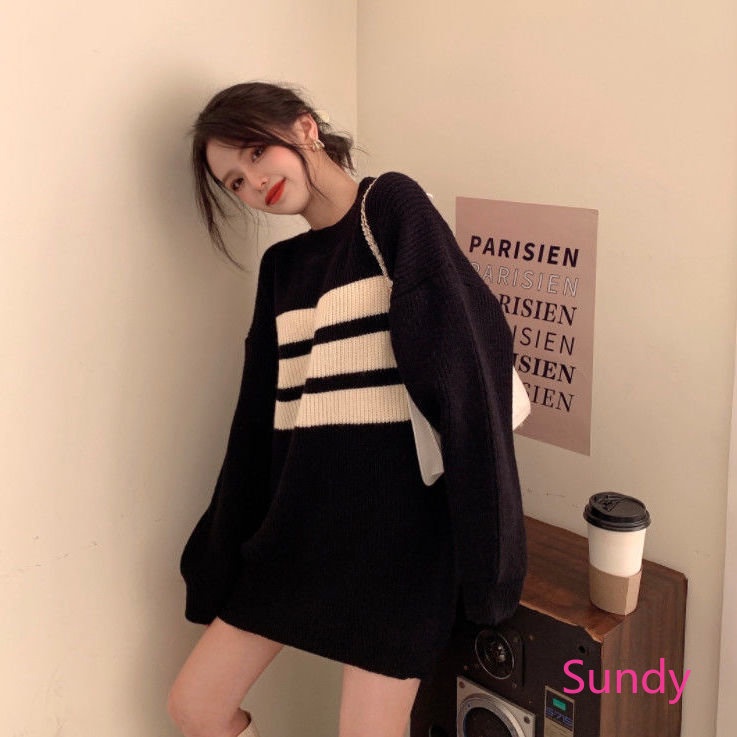 Áo Sweater Dệt Kim Tay Dài Dáng Rộng Thời Trang Mùa Thu Cho Nữ Có Size Lớn
