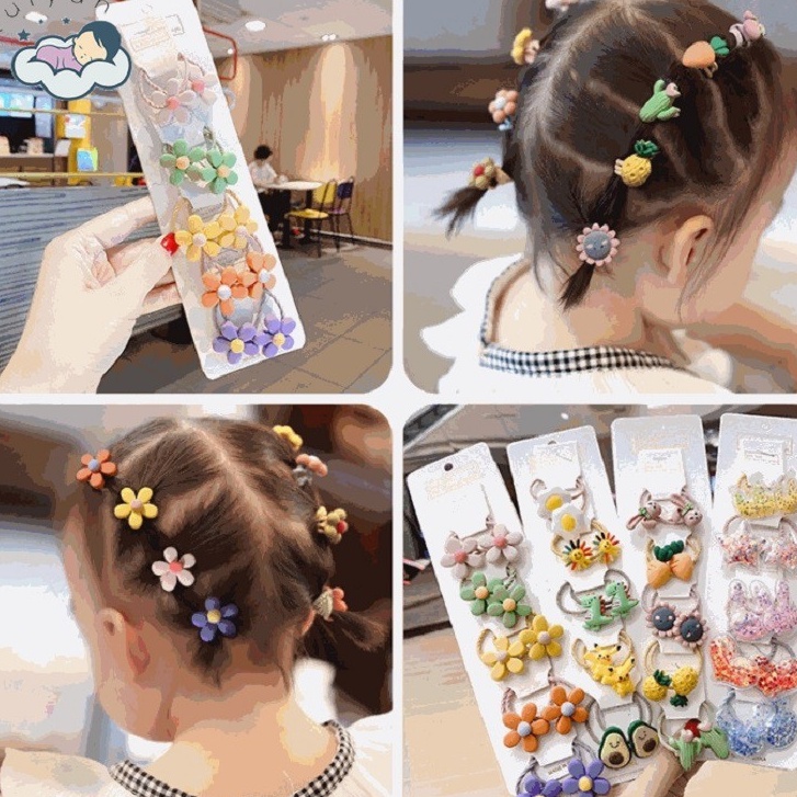 Dây Buộc Tóc Cho Bé Gái Set 10 Chi Tiết Hoạt Hình Dễ Thương