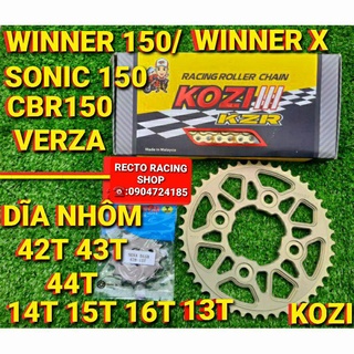 Nhông sên dĩa nhôm 7075 winner 150/winner x/sonic 150/cbr150 verza/sên kozi malaysia dĩa 42 43 44 nhông 13t 14t 15t 16t