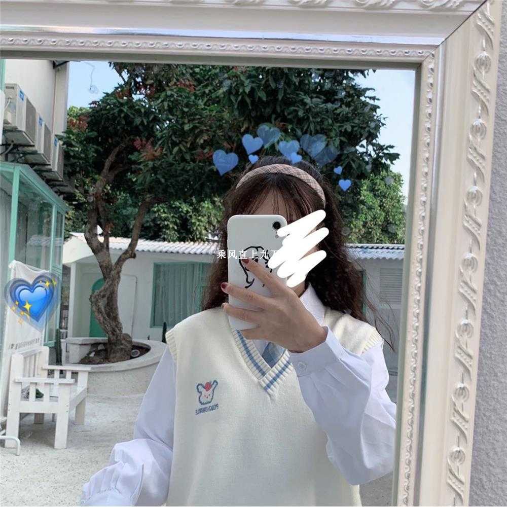 Áo Sweater Không Tay Cổ Chữ V Dáng Rộng Phong Cách Thời Trang Nhật Hàn Dành Cho Nữ