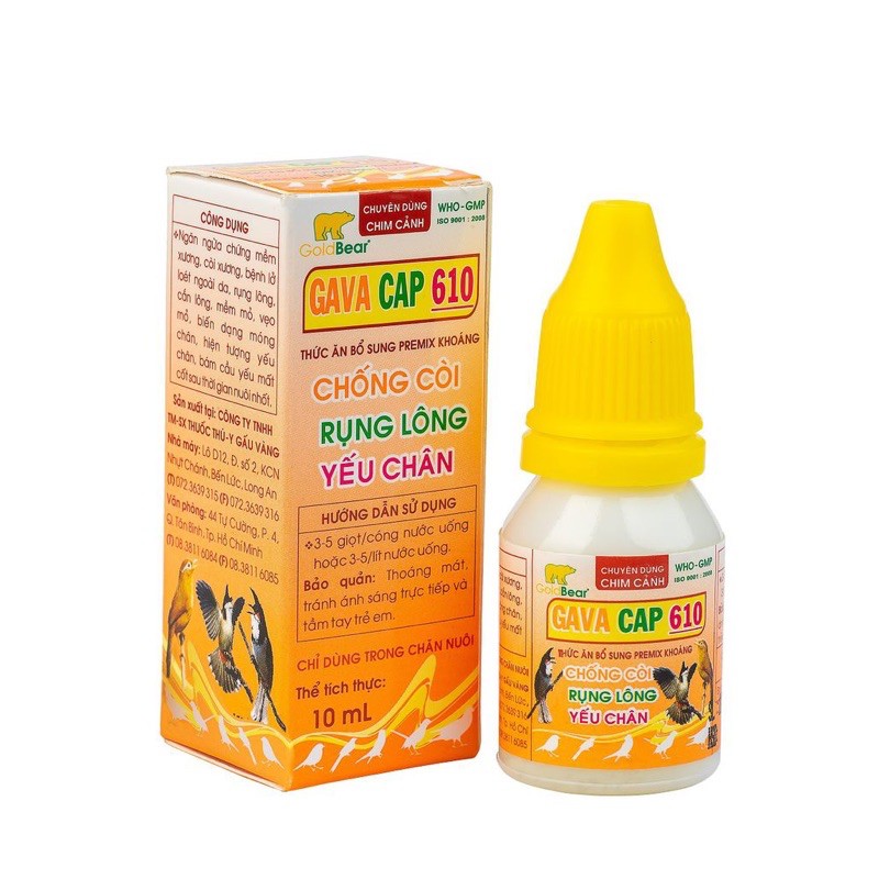 GAVA CAP 610 vitamin chống còi xương, rụng lông, ốm yếu cho chim.