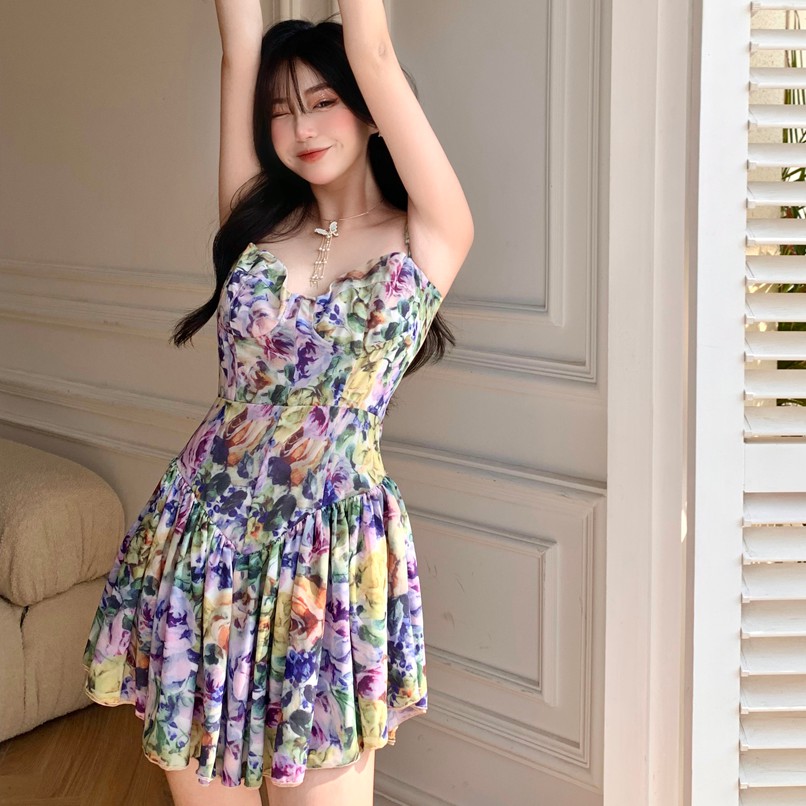 ĐẦM HOA HAI DÂY ĐUÔI CÁ XẾP LI NỮ ULZZANG AK142