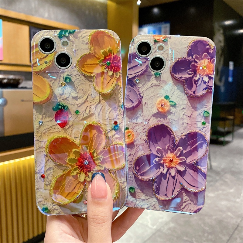 Ốp Điện Thoại Mềm Họa Tiết Hoa Kim Cương Tím Cho iPhone14 13 12 11 Pro Max Plus X XR XS Max