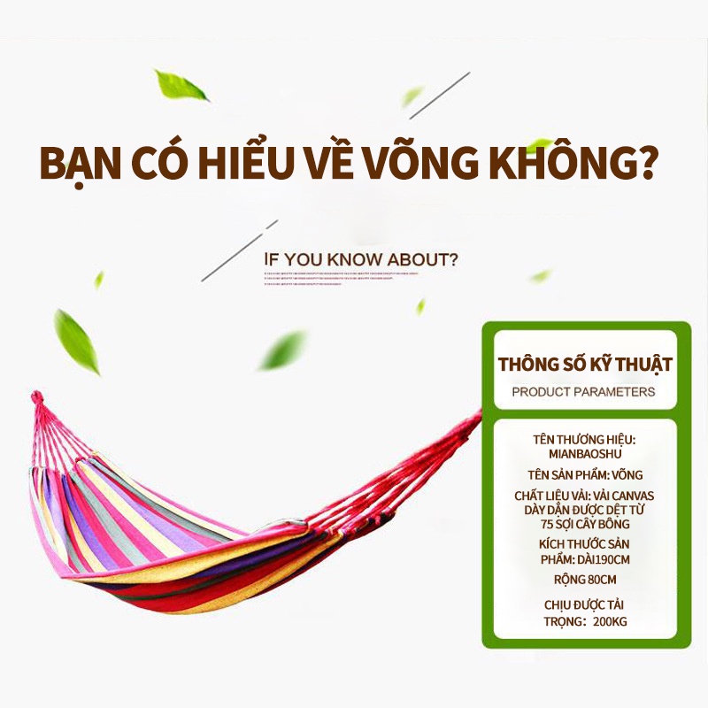 Võng du lịch sợi vải  đan ,Canvas dày,Khả năng chịu tải siêu lớn 190*100 cm  dã ngoại, gấp gọn