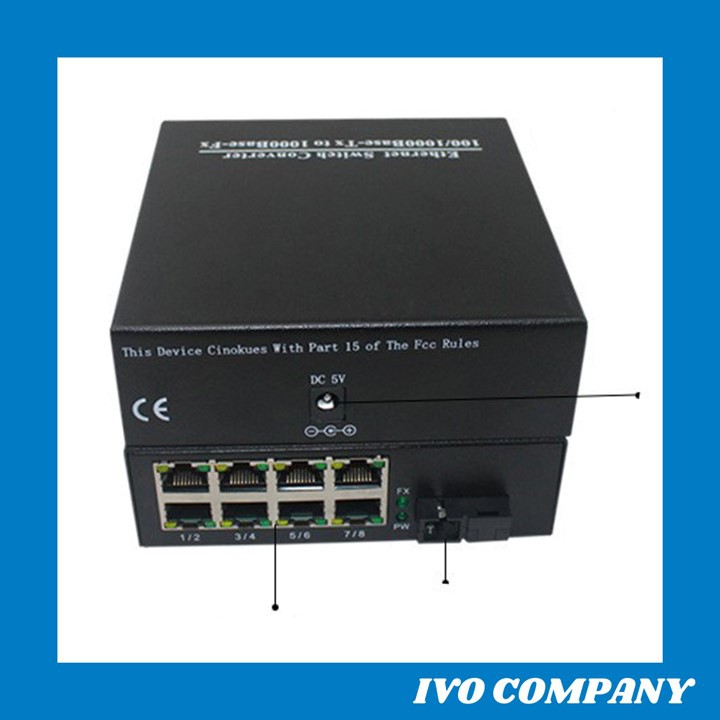 Thiết Bị Chuyển Đổi Quang Điện 1 Sợi Media Converter 1FO 1 Quang 1Gbps 8 LAN 100Mbps