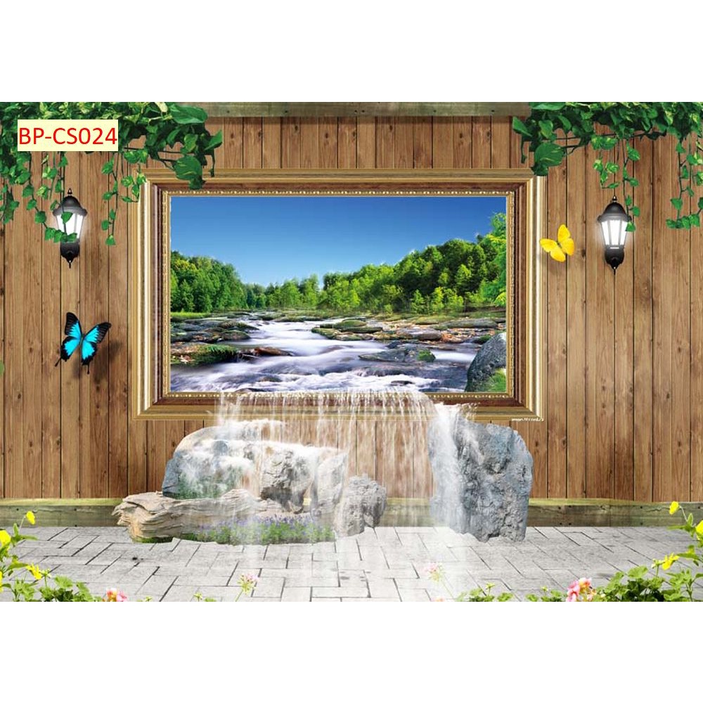 Tranh dán tường 3D khung cửa sổ thiên nhiên trong lành Vải Lụa 3D Cao Cấp