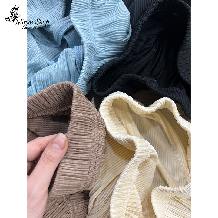 Quần đùi nữ ống rộng, quần sooc nữ vải tăm mềm mát, cạp chun co giãn thoải mái Minxu shop QX60