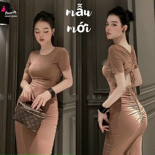 Đầm ôm body nữ dáng ôm cổ tròn dây rút khoét lưng thun porip loại 1 mẫu mới siêu hot