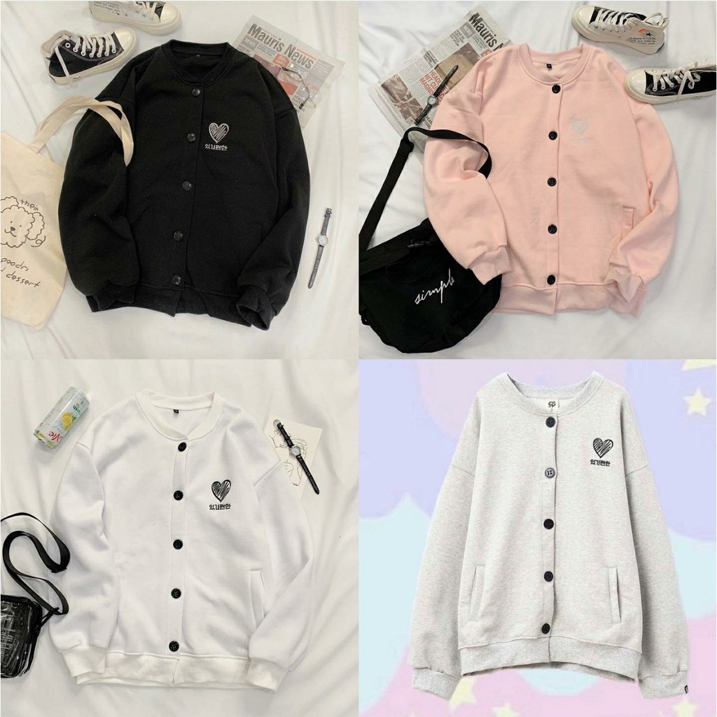 Áo Khoác Cardigan Nỉ Bông Heart Saranghae Unisex (4 Màu)